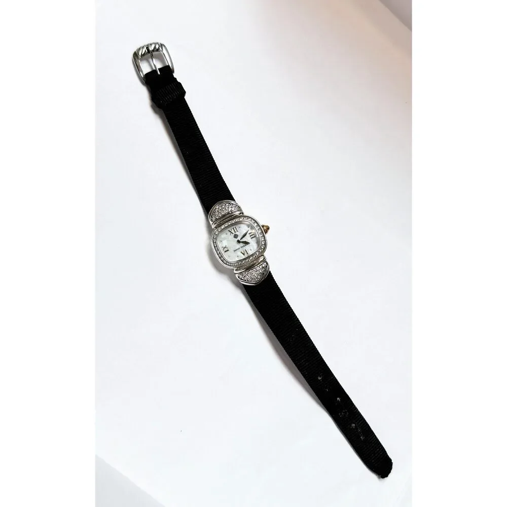David Yurman Vintage Two Toned Diamond Watch on Black Canvas Strap